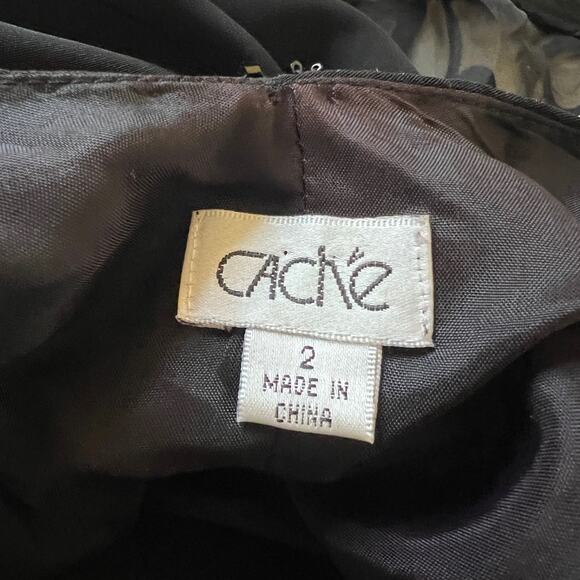 Cache Black Lace Beaded Crisscross Back Evening Formal Mermaid Dress Size 2 - Picture 9 of 15